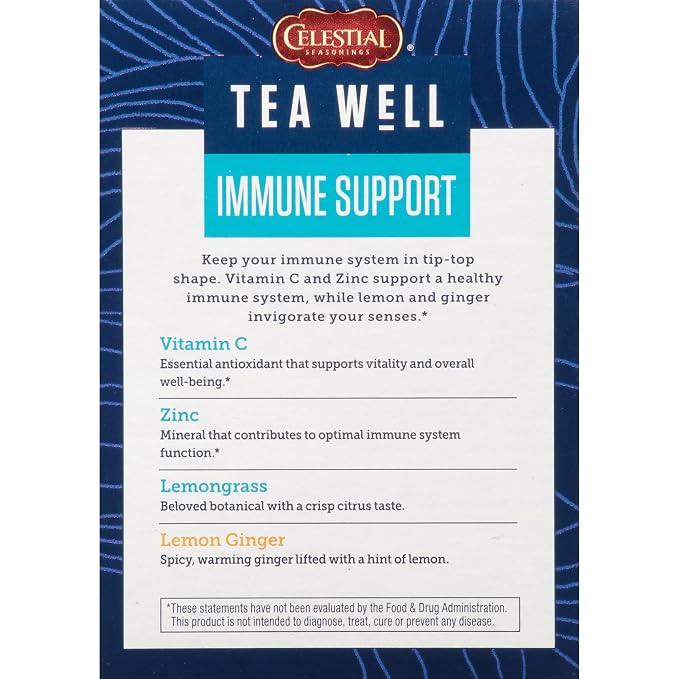Celestial Seasonings TeaWell Herbal Tea, Lemon Ginger, Caffeine Free Organic Wellness Tea, 12 Tea Bags (Pack of 2)