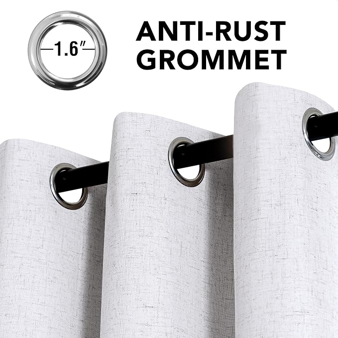 H.VERSAILTEX Linen Curtains 100% Blackout Curtains for Bedroom 45 inch Long Full Light Blocking Nature Linen Blended Window Curtains for Living Room Nickel Grommet (2 Panels, Heathered White)