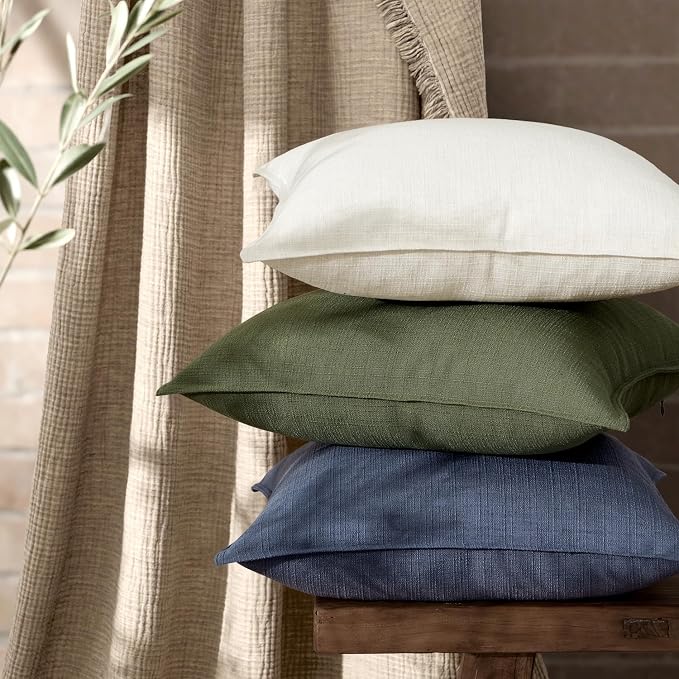 MIULEE Thick Textured Decorative Throw Pillow Covers 22x22 in Natural Beige | Set of 2, Linen Blend Pillow Cover, Flange Edge Design, Farmhouse Modern Boho Style, Bed Couch Living Room Decor