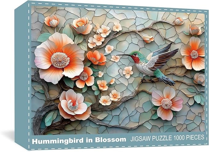 Puzzles for Adults 1000 Pieces, Flower Mosaic Jigsaw Puzzles - Hummingbird in Blossom, Piece Relax Puzzles for Family