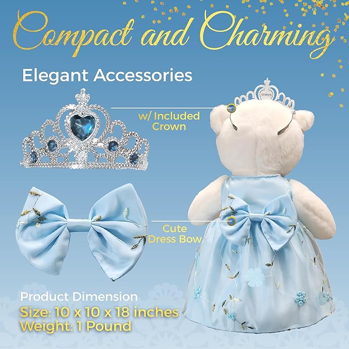 Quinceañera Teddy Bear 18-inches Tall with Dress for 15th Birthday, Quince Bear with Matching Crown, Ideal Keepsake for 15th Birthday, Mis XV Años - Light Blue