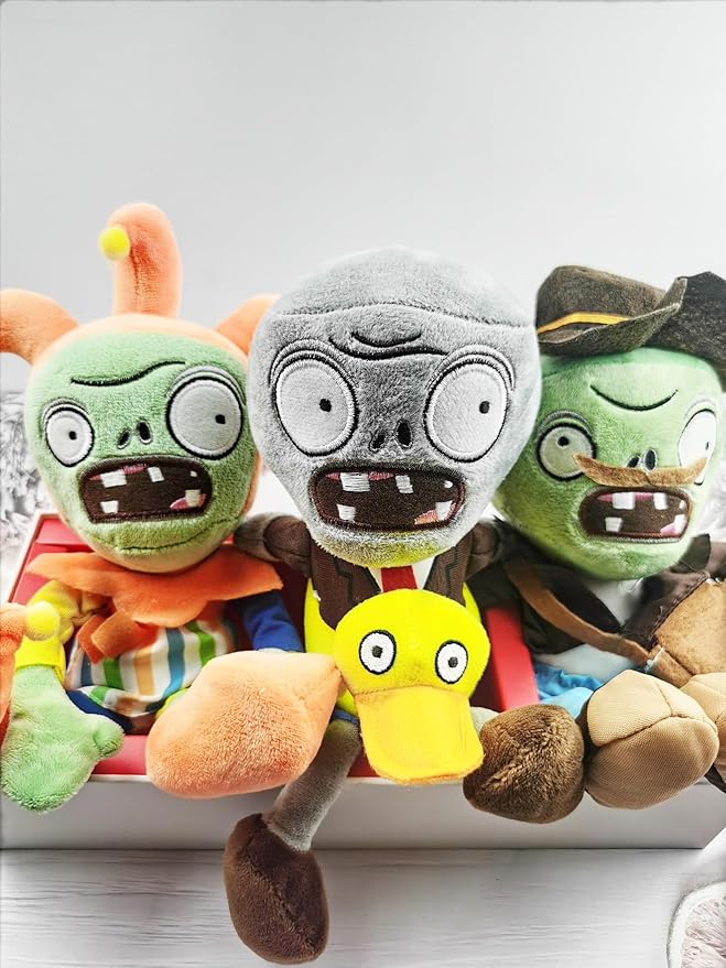 3 PCS Plants and Jester Plush Zombie Sets Toy Postman, 1 2 Stuffed Soft Jester Zombie Doll, Duck Zombies PVZ Plush Figure Doll New
