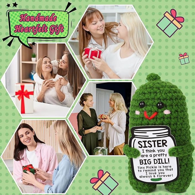 MAMAGIFTREE Funny Sister Gifts Christmas Gift for Sister, Big Sister, Little Sister - Unique Sister Gifts from Sister or Brother, Sentimental Sister Birthday Gift - Handmade Crochet Pickle