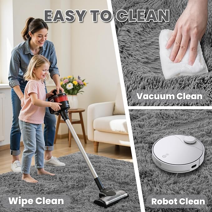 4x6 Area Rugs for Living Room Rug: Soft Fluffy Shag Light Gray Rugs for Bedroom, Non-Slip Large Fuzzy Plush Rug Indoor Floor Carpet for Nursery Kids Boys Girls Room, Dorms, Playroom, Modern Home Decor
