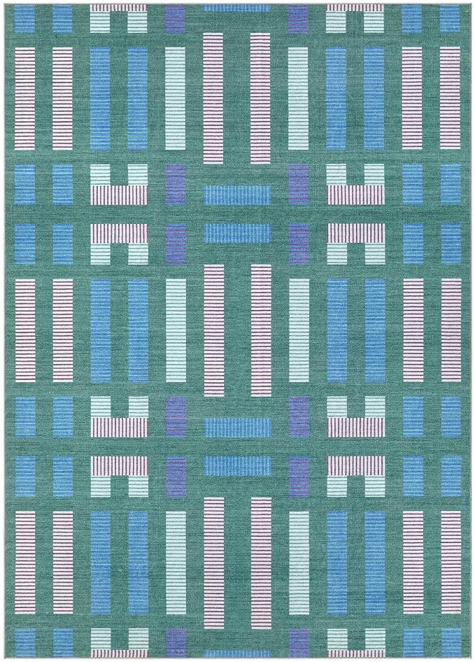 cotiled 8x10 Area Rugs Living Room Rug: Washable Boho Rugs with Non Slip Backing Large Soft Indoor Stain Resistant Carpet for Bedroom Farmhouse Dining Room Lightweight Home Decor Green