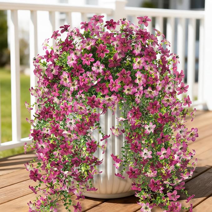 Artificial Fake Hanging Flowers Plants for Outdoor Spring Summer Decoration | 2 PCS Faux Silk Daisy with Eucalyptus Leaves,UV Resistant Look Real for Outside Home Planter Porch Patio Balcony Yard Decor