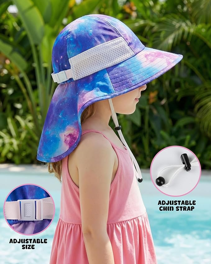 Toddler Baby Sun Hat Kids Summer Beach Essentials Adjustable Beach Hats with Bucket Wide Brim for Boys Girls Age 0-14 Years