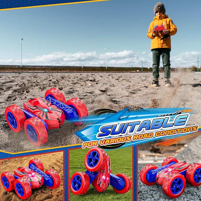 RC Cars Toys for 3 4 5 6 7 8 9 10 Year Old Boys,Double Sided 360° Flip 4WD Remote Control Car 2.4GHz Electric Rechargeable Toys for Ages 4-6 5-7 for Birthday Christmas Basket Stuffers
