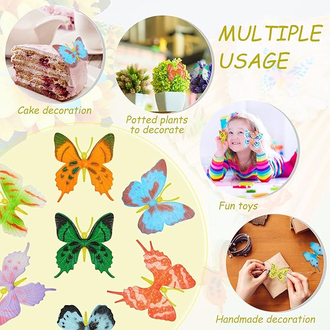 48 Pcs Plastic Butterflies Toy Fake Butterflies Action Figures Art Lifelike Butterfly Removable Reusable Cake Decoration for Classroom Party Favor Wall Garden Decor, 12 Styles