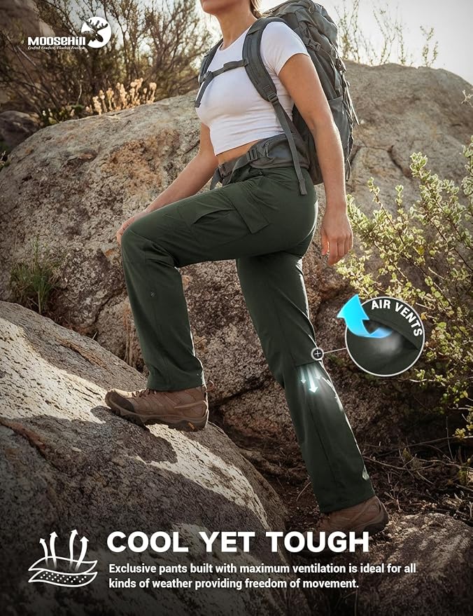 Moosehill Women's Hiking Pants Lightweight Quick Dry Water Resistant Cargo Travel Work Summer Pants for All Seasons