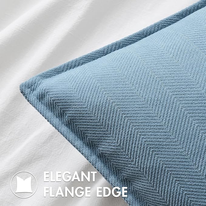 MIULEE Pack of 2 Light Blue Euro Shams Chenille Pillow Covers 24x24 Inch | Decorative Soft Couch Throw Pillows,Farmhouse Cushion Covers,Elegant Design for Sofa,Bed,Living Room,Summer Decor