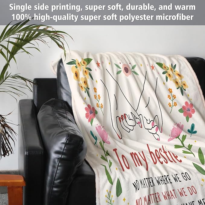 Best Friend Birthday Gifts for Women, Bestie Blanket White, 60" x 50" | Friendship Gifts for Women, Best Friend Blanket Gift, to My Bestie Flannel Throw Blanket for Christmas