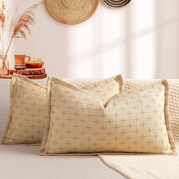 12x20 Pillow Covers Set of 2 Soft Polyester Textured Pillow Covers with Stylish Flange Edge Cozy Farmhouse Throw Pillows for Couch Bed Sofa Living Room