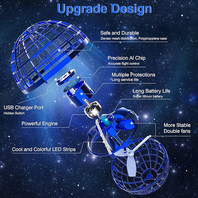 Ciniffo Flying Orb Ball 2025, Hand Controlled Boomerang Spinner Mini Drone Cosmic Globe Toy, Cool Toys Gift for 6 7 8 9 10+ Year Old Boys Girls Teens Outdoor Toys(Blue)