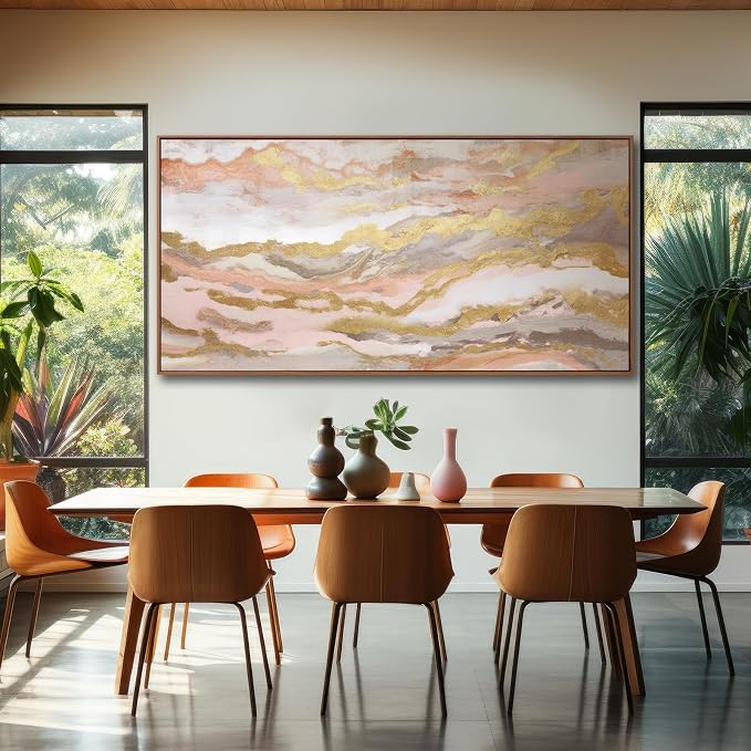 Abstract Pink Canvas Wall Art Framed Gold Abstract Line Artwork for Living Room Decor Canvas Art Bedroom Pictures Office Decoration for Wall 30x60in
