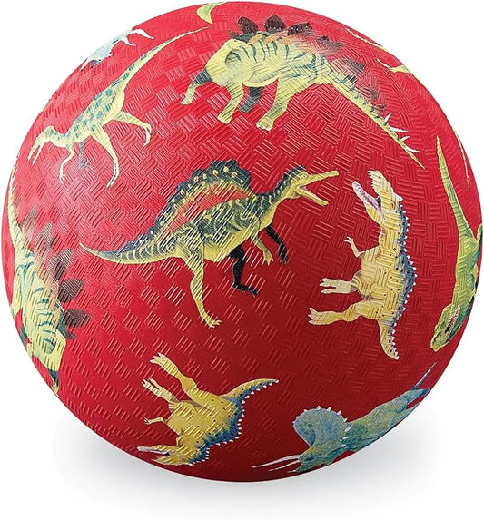 Crocodile Creek Playground Ball - Durable Rubber for Kids Ages 3 and Up - Bouncy Inflatable for Kickball, Indoor Games, and Outdoor Sports - PVC-Free - Dinosaurs - Red - 7-inch Diameter
