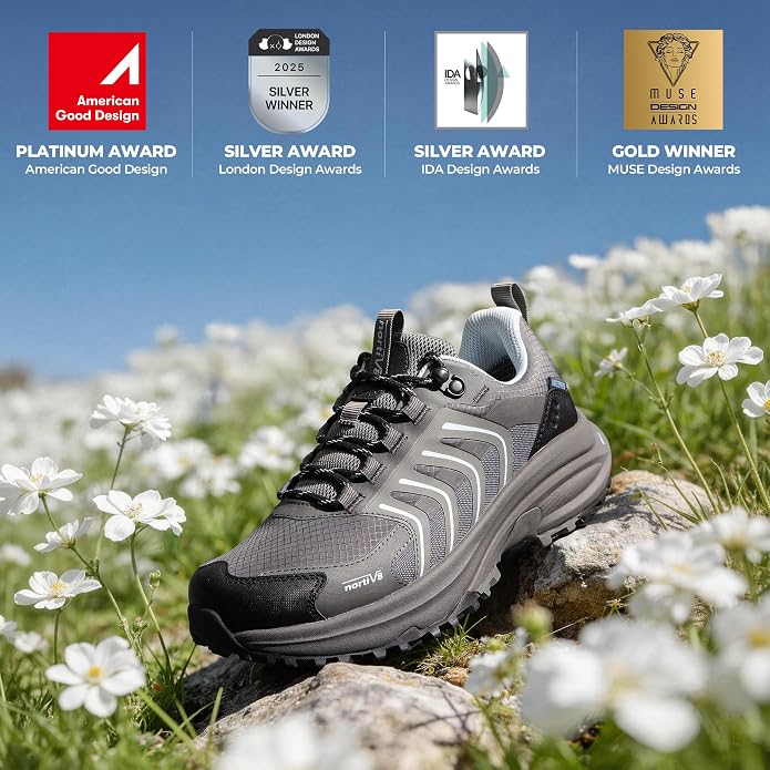 NORTIV 8 Women's Waterproof Hiking Shoes Lightweight Travel for Walking All Day Comfort Non-Slip Outdoor Trekking Camping Climbing Fashion Sneakers Armadillo FieldLite