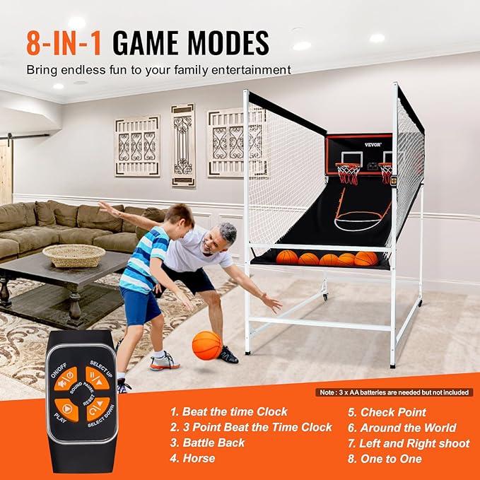 VEVOR Basketball Arcade Game Indoor, 2 Player Indoor Basketball Game, Home Dual Sport with 8 Game Modes, Electronic Scoreboard, and Inflation Pump,Adults