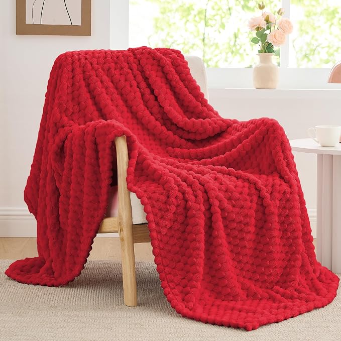 BEDELITE Red Twin Blanket for Couch, Soft Cozy Gifts for Women, 60 * 80 | 3D Jacquard Decorative Fleece Blanket, Super Soft Plush Throws, Cute Birthday Gift for Women & Men, Suitable for All Seasons