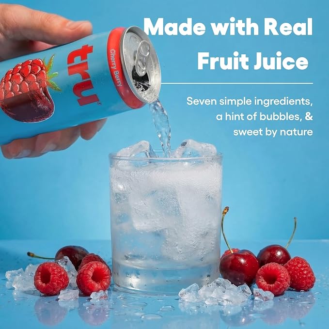 Tru Dream Calming Drink, Magnesium Glycinate Sparkling Water with Real Fruit Juice, Cherry Berry Flavored Seltzer, Caffeine Free, No Added Sugar, Keto, Vegan, Kosher, Gluten Free, 12 Fl Oz (Pack of 12)