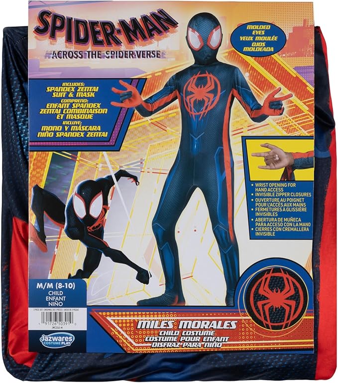 Marvel Miles Morales: Spider-Man Official Youth Deluxe Zentai Costume - Stretch Spandex with Hidden Zippers and Wrist Slits