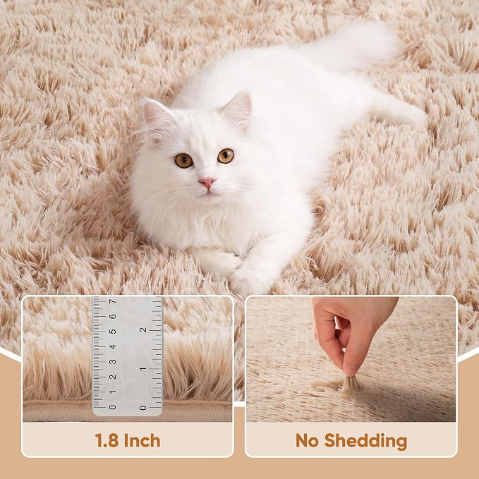 Area Rug for Living Room Bedroom: 6x9 Camel Soft Fluffy Shag Upgrade Non-Slip High Pile Carpet Large Fuzzy Plush Indoor Floor Decor Shaggy Rug for Kid Boys Girls Dorms Playroom Nursery Modern Home