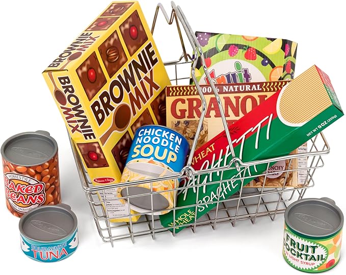 Melissa & Doug Grocery Basket - Pretend Play Toy with Heavy Gauge Steel Construction