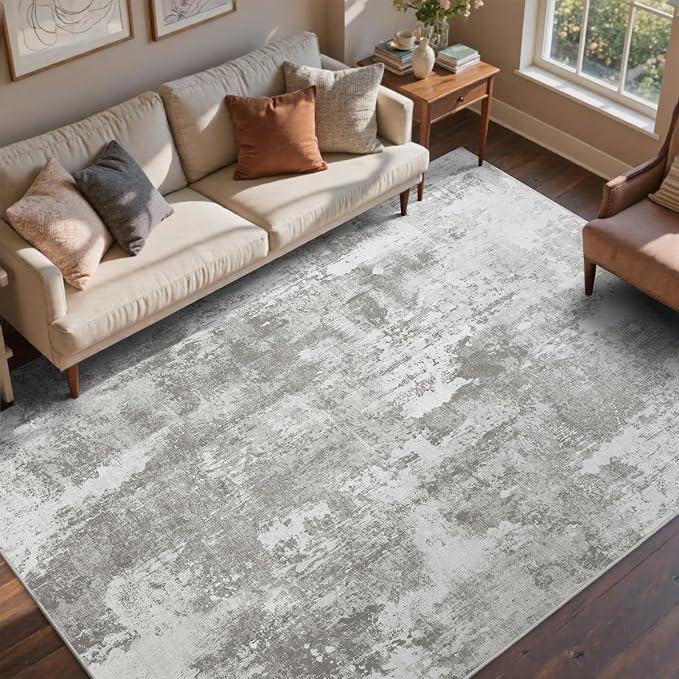 5x7 Ft Area Rugs for Living Room, Soft Non-Slip Washable Rugs Modern Abstract Pattern Carpet for Bedroom Indoor Floor Nursery Home Decor (Light Grey)