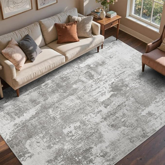 6x9 Ft Large Area Rugs for Living Room, Soft Non-Slip Washable Rugs Modern Abstract Pattern Carpet for Bedroom Indoor Floor Nursery Home Decor (Light Grey)