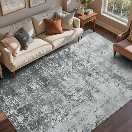 6x9 Ft Large Area Rugs for Living Room, Soft Non-Slip Washable Rugs Modern Abstract Pattern Carpet for Bedroom Indoor Floor Nursery Home Decor (Grey)