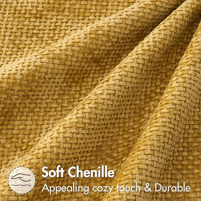 MIULEE Decorative Gold Euro Sham Throw Pillow Covers 24x24 Inch 2 Pack | Mustard Yellow, Modern Boho Accent, Soft Chenille Pillow Covers, Farmhouse Cushion Cases for Home Decor Bed Sofa Living Room