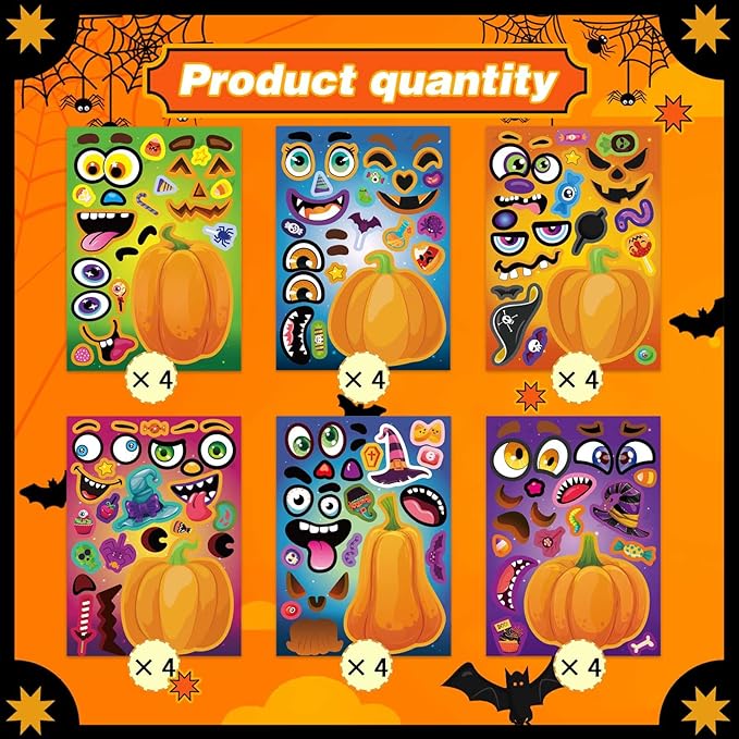 Halloween Stickers for Kids 24 Sheets Make a Pumpkin Face Stickers Pumpkin Decorating Sticker, Halloween Party Games, Make Your Own Sticker Fall Autumn Thanksgiving Party Favors Crafts