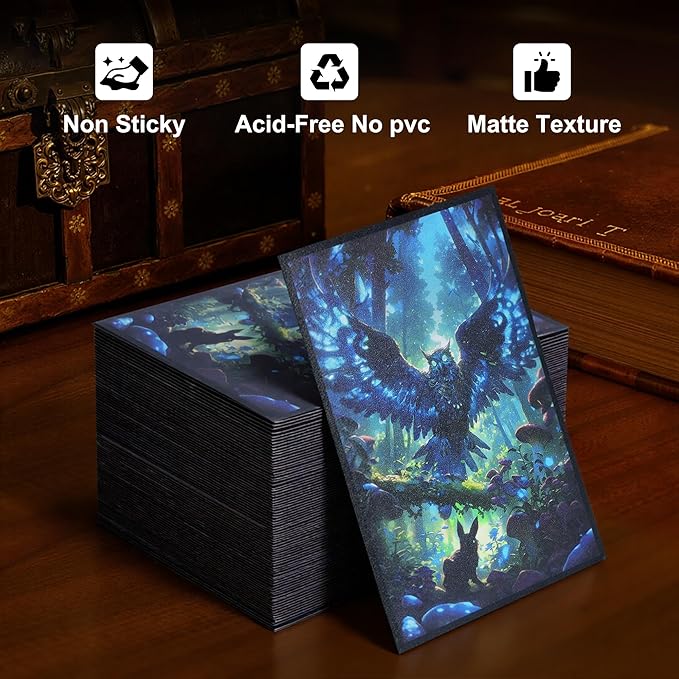 Kabinka MTG Card Sleeves - 100 Standard Size Pack Clear Front & Matte Finish Back with Owl, Premium Sleeves for Magic The Gathering TCG