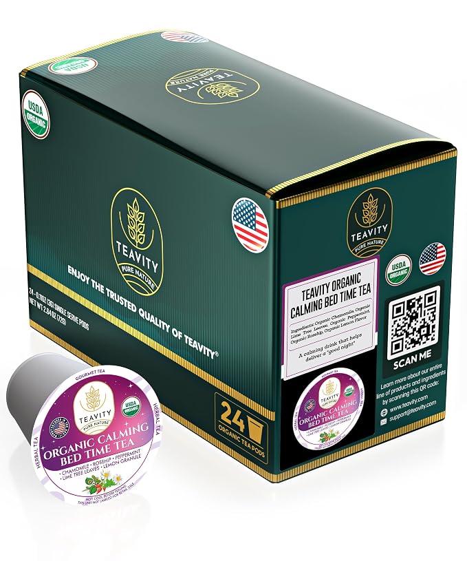 Organic Chamomile Sleep Tea Pods for Keurig - Naturally Decaf Tea - Calming Bed Time Tea by Teavity (24 Tea Pods)