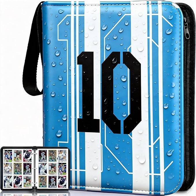 Football Card Binder,Sports Card Binder with Card Display Design,900 Pockets Premium Card Ablums with Sports Pattern Wristband Fit for Football Cards 2025-2026