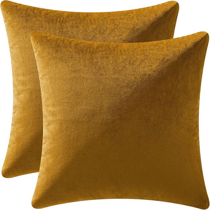 MIULEE Velvet Throw Pillow Covers 16x16 Inch Pack of 2 Mustard Yellow | Soft Solid Small Decorative Pillow Covers, Modern Luxury Home Decor, for Couch Chair Sofa Bedroom Livingroom Car