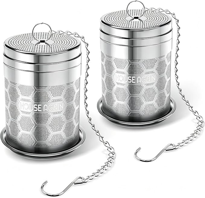 House Again 2 Pack Large Tea Infusers, Extra Fine Mesh Tea Strainers for Loose Tea, Slim Lid & 304 Stainless Steel, Filter Bags Diffusers, Loose Leaf Tea Steeper for Brew Tea Spices & Seasonings