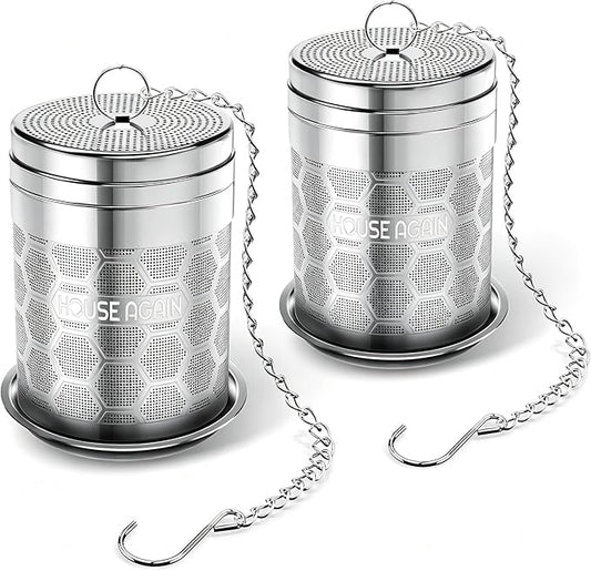 House Again 2 Pack Large Tea Infusers, Extra Fine Mesh Tea Strainers for Loose Tea, Slim Lid & 304 Stainless Steel, Filter Bags Diffusers, Loose Leaf Tea Steeper for Brew Tea Spices & Seasonings