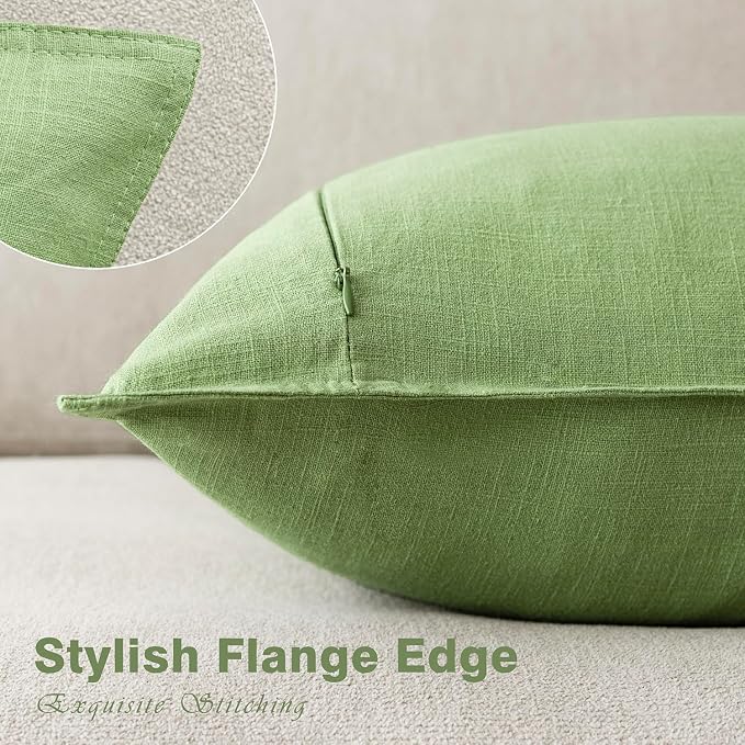 Foindtower Pack of 2, Decorative Linen Solid Throw Pillow Covers Soft Accent Euro Cushion Case Boho Farmhouse Pillowcase for Chair Couch Sofa Bedroom Living Room Home Decor 20 x 20 Inch Lime Green