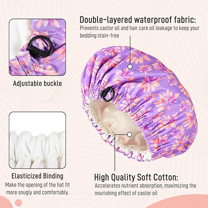 Castor Oil Pack Wrap Organic Cotton for Hair Growth, Overnight Hair Wrap for Sleep, Reusable Hair Mask Cap for Castor Oil Treatment of Balding,Thinning Dry and Damaged Hair(Oil Not Included) Purple, S
