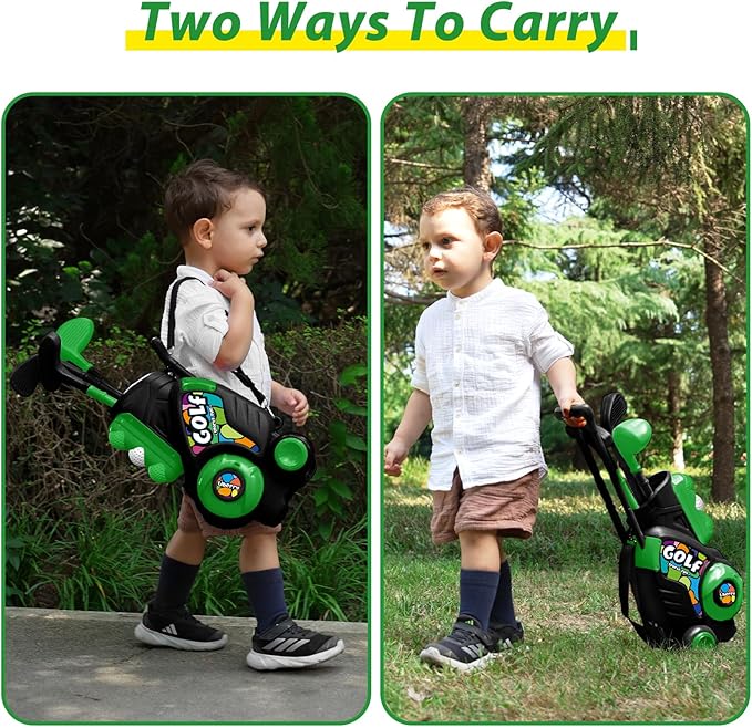 Liberry Toddler Golf Set for Boys Girls Age 2 3 4 5, Upgraded Kids Golf Cart with Shoulder Strap Design, Outdoor Indoor Sports Toys for Birthday, Black