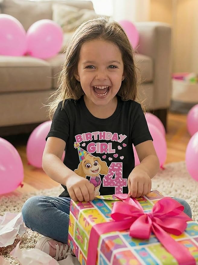 Skye Paw Patrol 4th Birthday Girl Shirt for 4 Year Old Girls - Pup-Themed Party Toddler T-Shirt