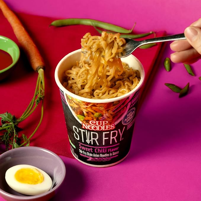 Nissin Cup Noodles Stir Fry Noodles in Sauce, Sweet Chili, 2.89 Ounce (Pack of 6)