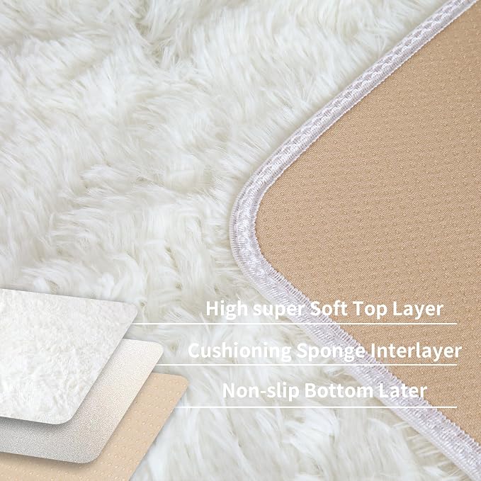 KCHOWUA Cream White Fluffy Area Rug 2x6, 2 Pcs Machine Washable Fuzzy | Soft plush shaggy throw rug Ivory for girls bedroom, living room, kids room, dorm, and nursery