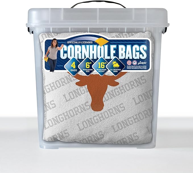 YouTheFan Officially-Licensed NCAA Set of 4 Cornhole Bags - All Weather Regulation 6” x 6” Size - 16oz Weight - Designed in USA
