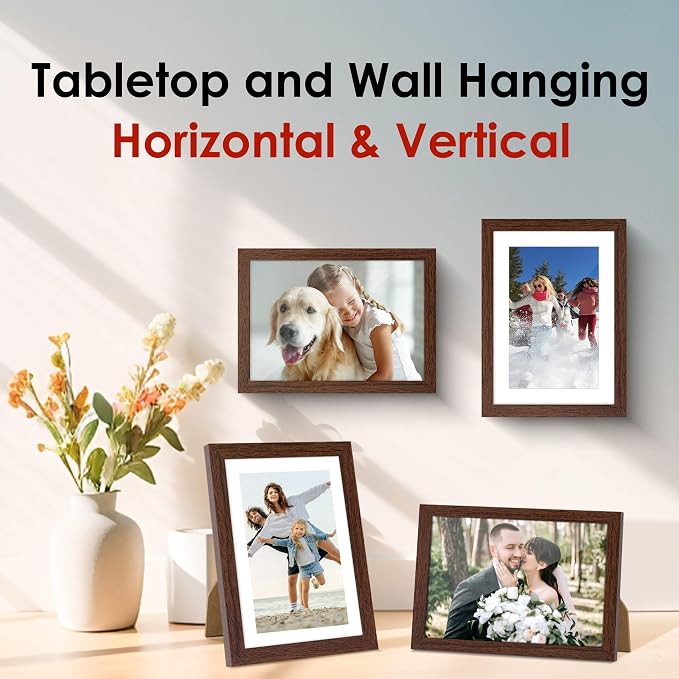 5x7 Picture Frame Set of 2, Photo Frame with HD Plexiglass, Display Pictures 4x6 with Mat or 5x7 Without Mat, Brown Picture Frames Collage for Tabletop or Wall Display