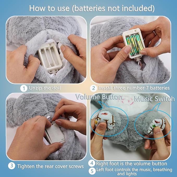 Relief Koala Breathing Stuffed Toy, Anxiety Relief Plush Breathing Animal, Sleeping Koala Plush Breathing with Musical Lights & Adjustable Rhythmic Breathing Motion (Grey)