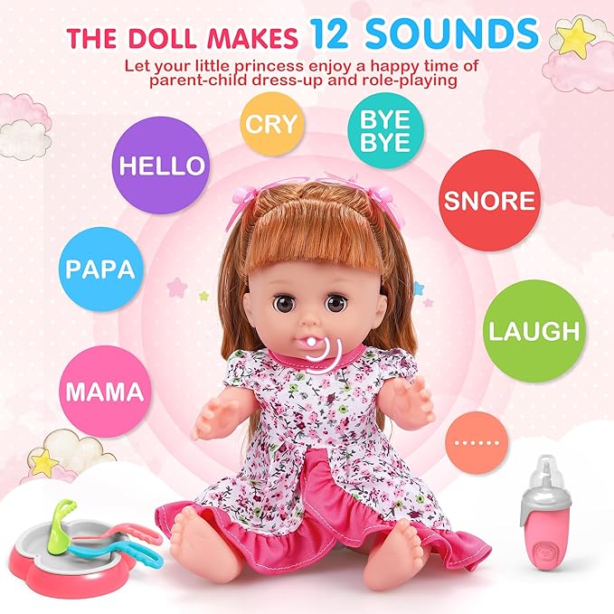 14" Baby Dolls Toy Playset with Wardrobe Bed, 37PCS Beauty Hair & Babies Doll Care Toy Set, Toddler Toys Pretend Play Doll Incl Hair Salon Kit, Dolls Clothes, Baby Gift for 3 4 5 6+ Year Old Girl Boy