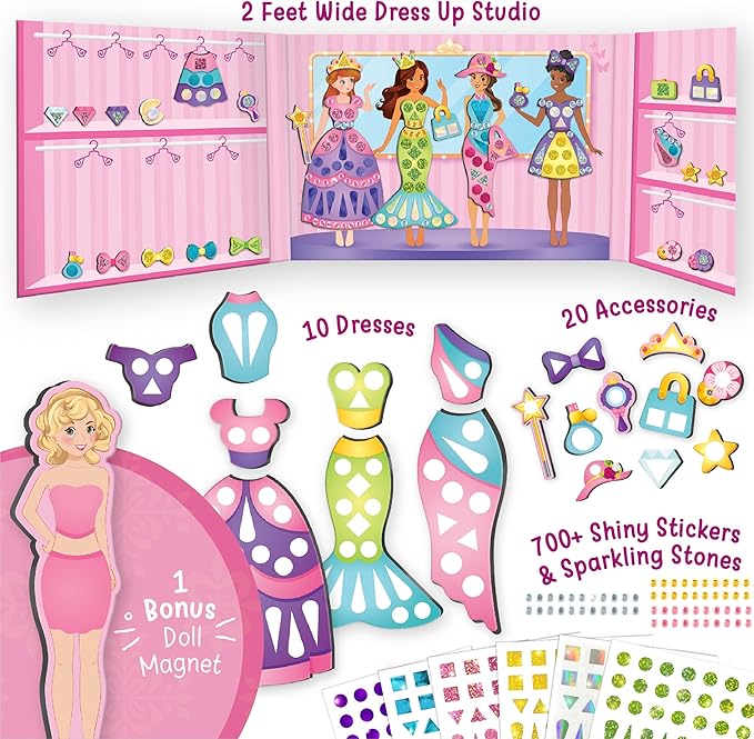 Imagimake DIY Magnetic Dress-Up Princess |Pretend Play Magnetic Toys for Kids | 30 Magnetic Dresses & Accessories | Interchange & Create Unlimited Outfits | Birthday Gift for 3,4,5,6,7,8 Year Old Girl