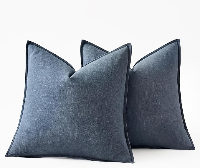 MIULEE Decorative Linen Euro Sham Pillow Covers 26x26 Inch Blue Ashes | Boho Farmhouse Neutral Couch Throw Pillows for Bed, Pack of 2 Accent Coastal Modern Pillowcases, Sofa Livingroom Home Decor